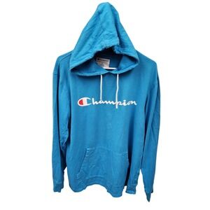 Champion Authentic Athletic Wear Mens Size Large Hoodie Tee Middle Weight BLUE